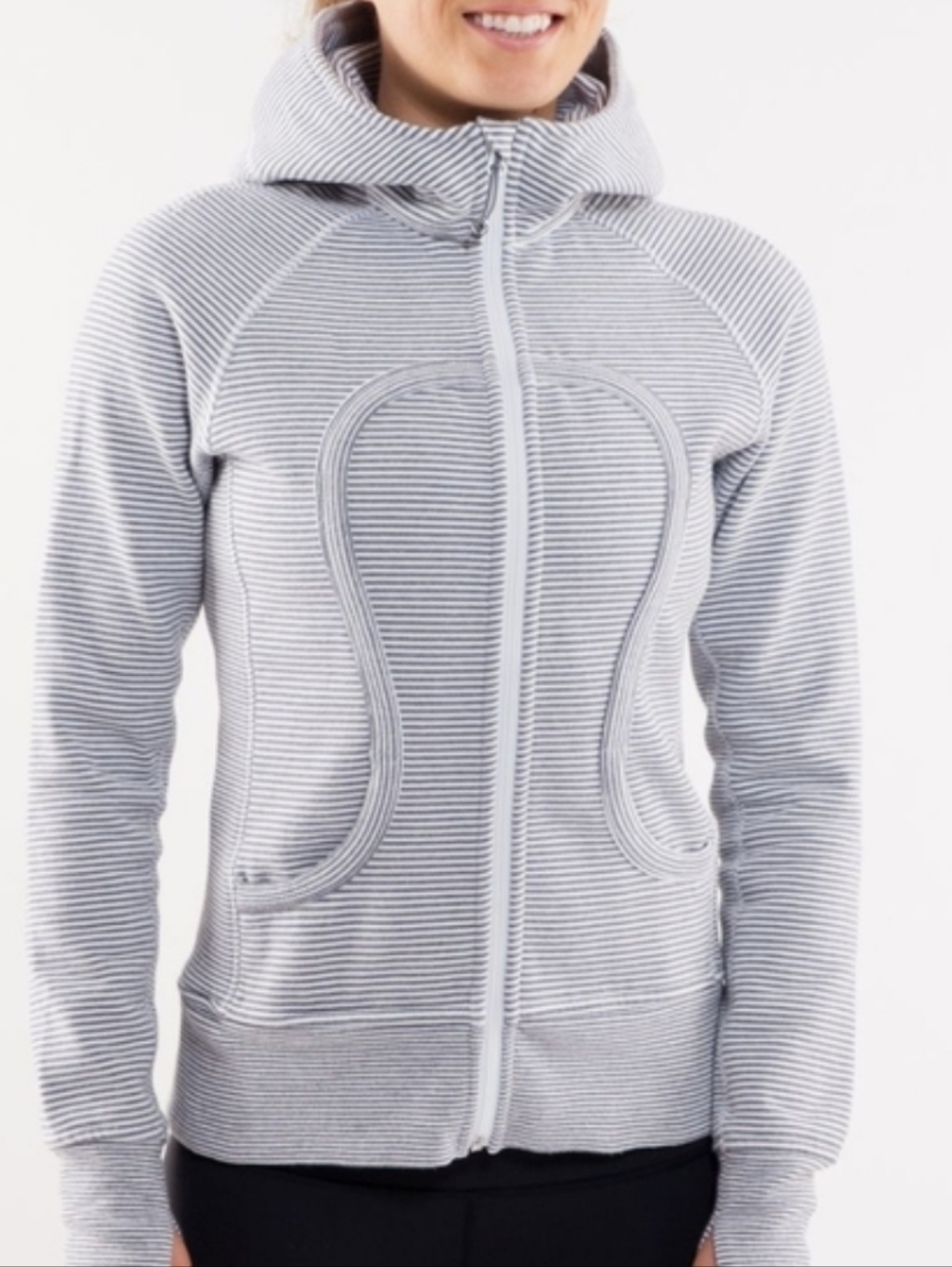 Lululemon Scuba Hoodie Stripe White Heathered Blurred Grey Classic Stripe